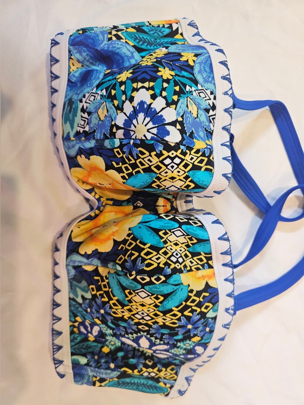 Figleaves Floral Blue & Yellow Underwire Bandeau Bikini Top- 34DD